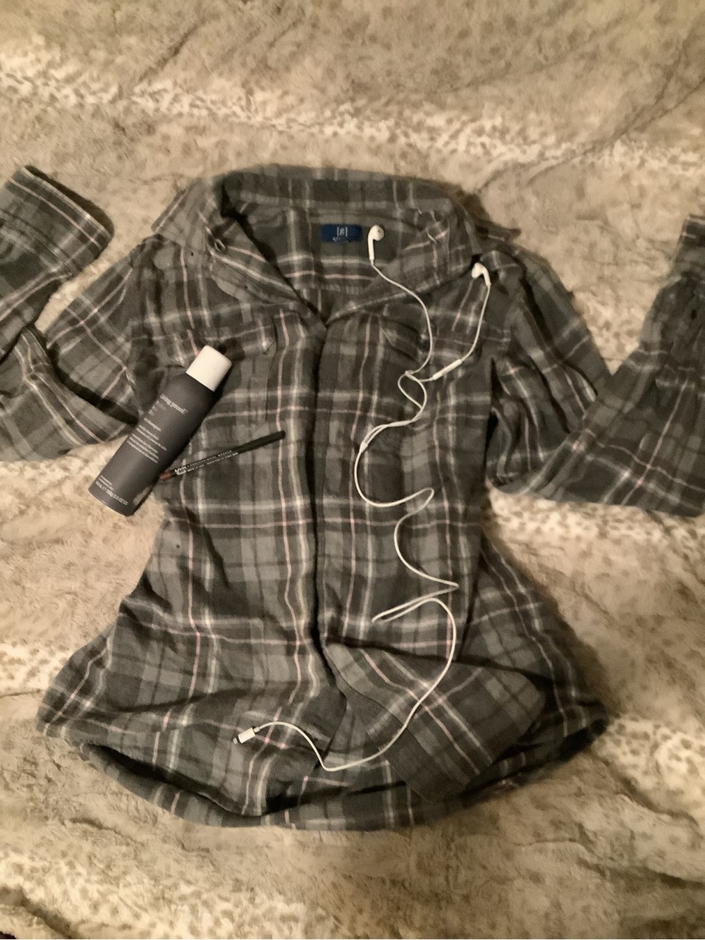 Pink and grey plaid large button up (george brand) #october #fall